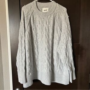Aerie Light Gray Cable Knit Sweater with Pearl Accents